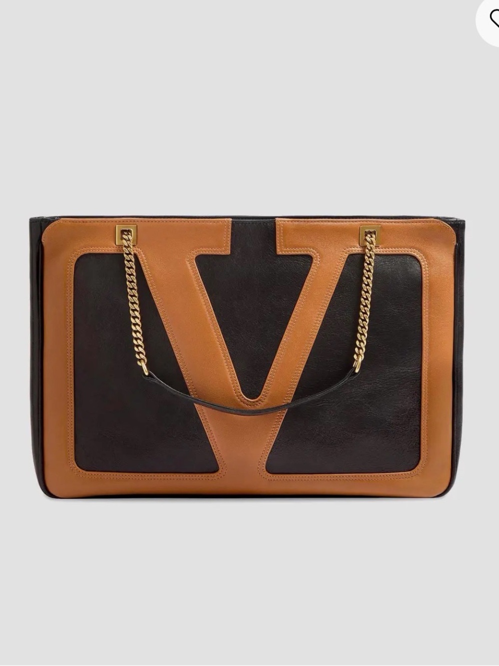 Valentino Two-Tone Black and Brown Leather Tote with Gold Chain Straps